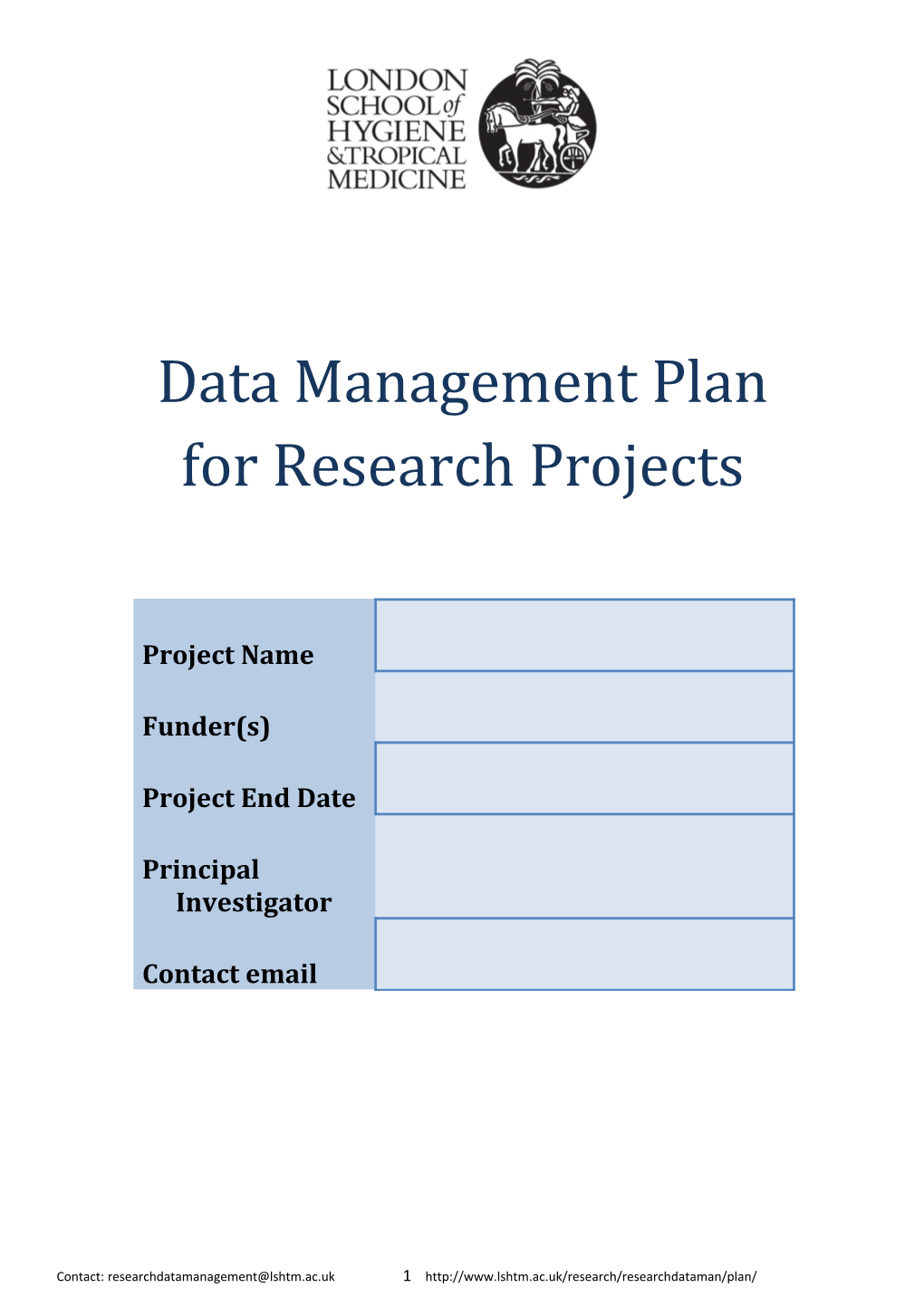 Data Management Plan for Research Projects