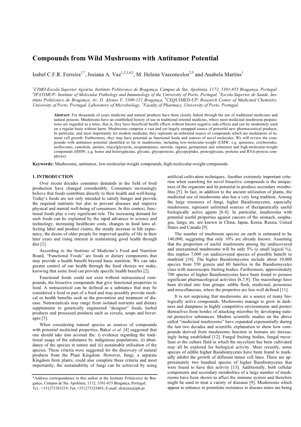 Compounds from Wild Mushrooms with Antitumor Potential