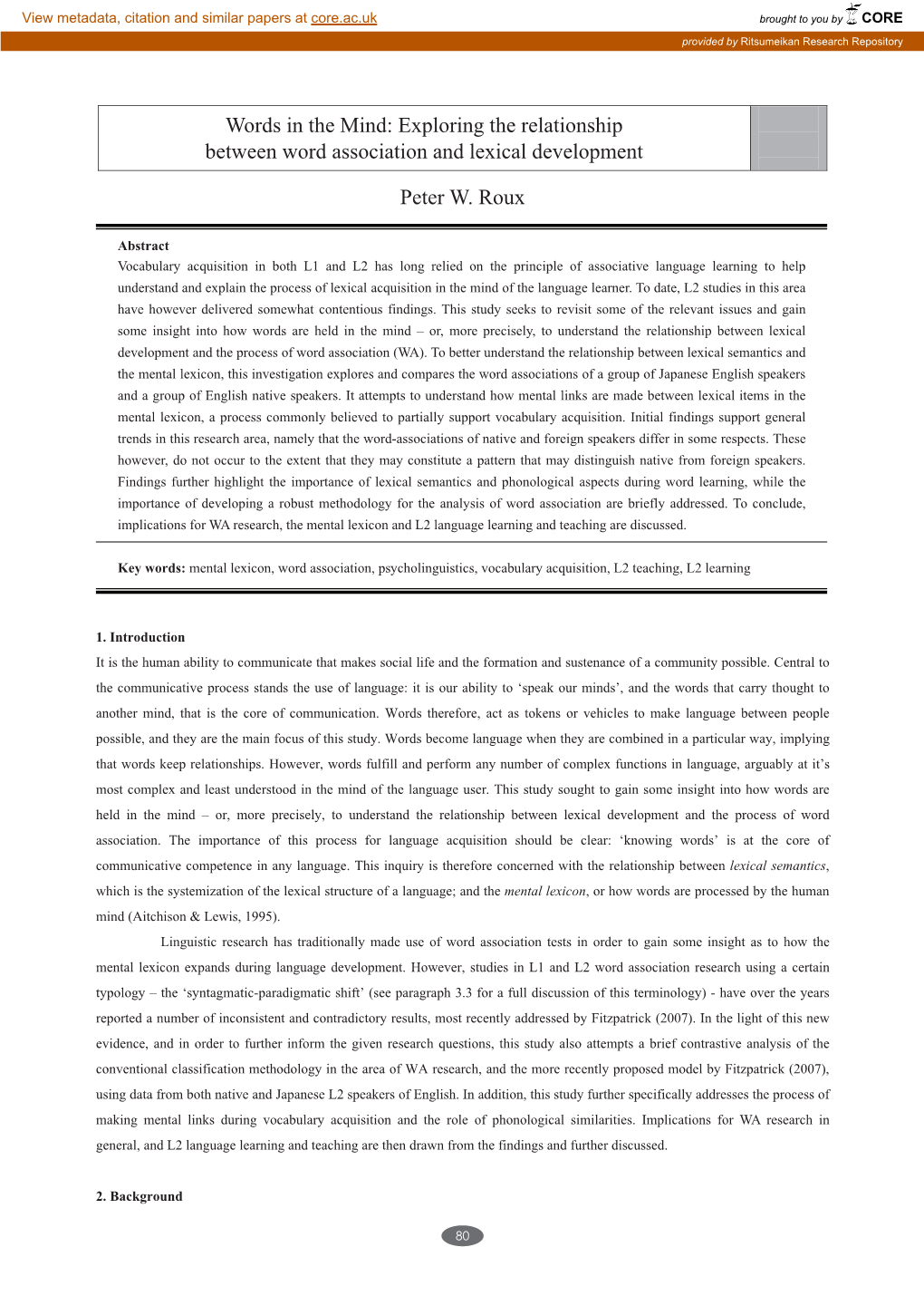 Words in the Mind: Exploring the Relationship Between Word Association and Lexical Development