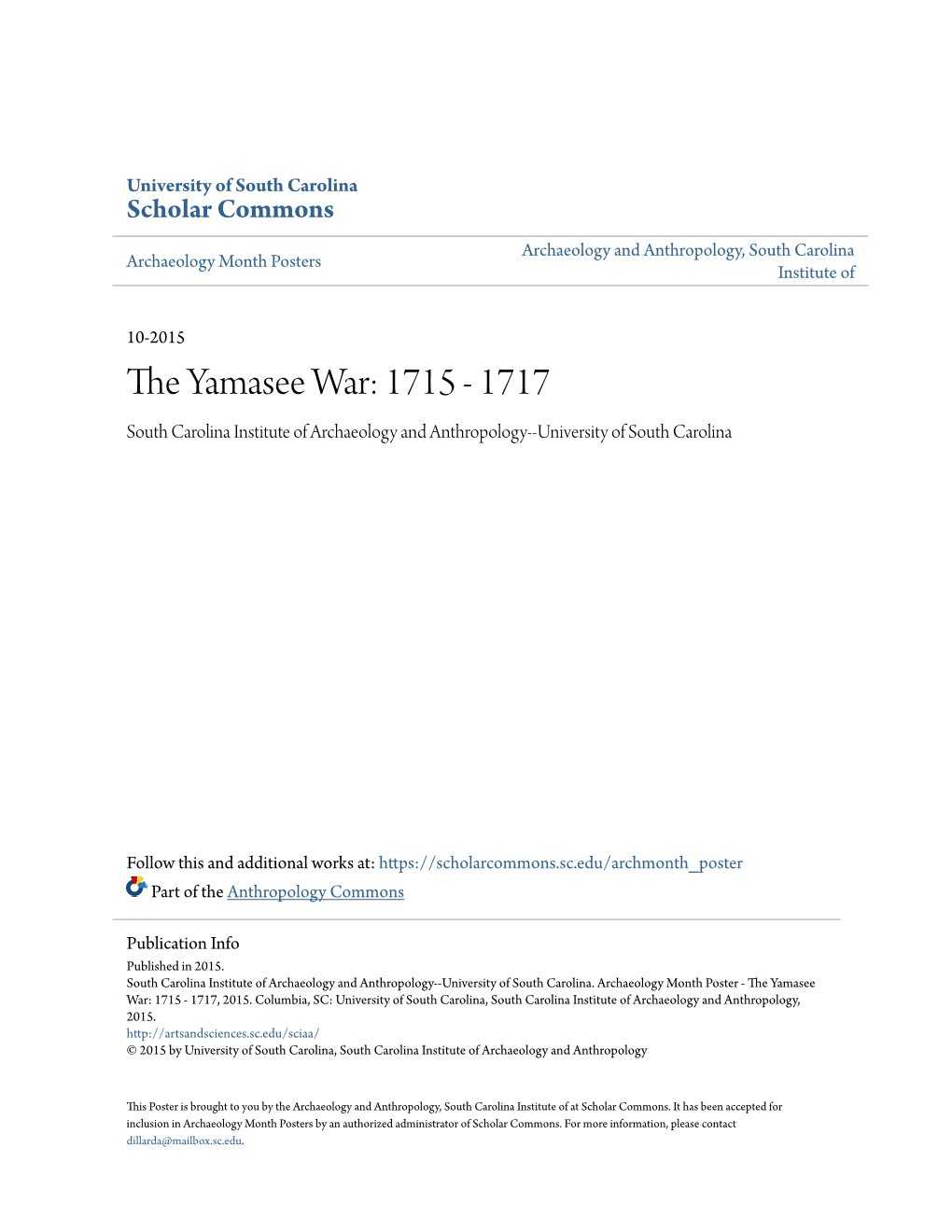 The Yamasee War: 1715 - 1717