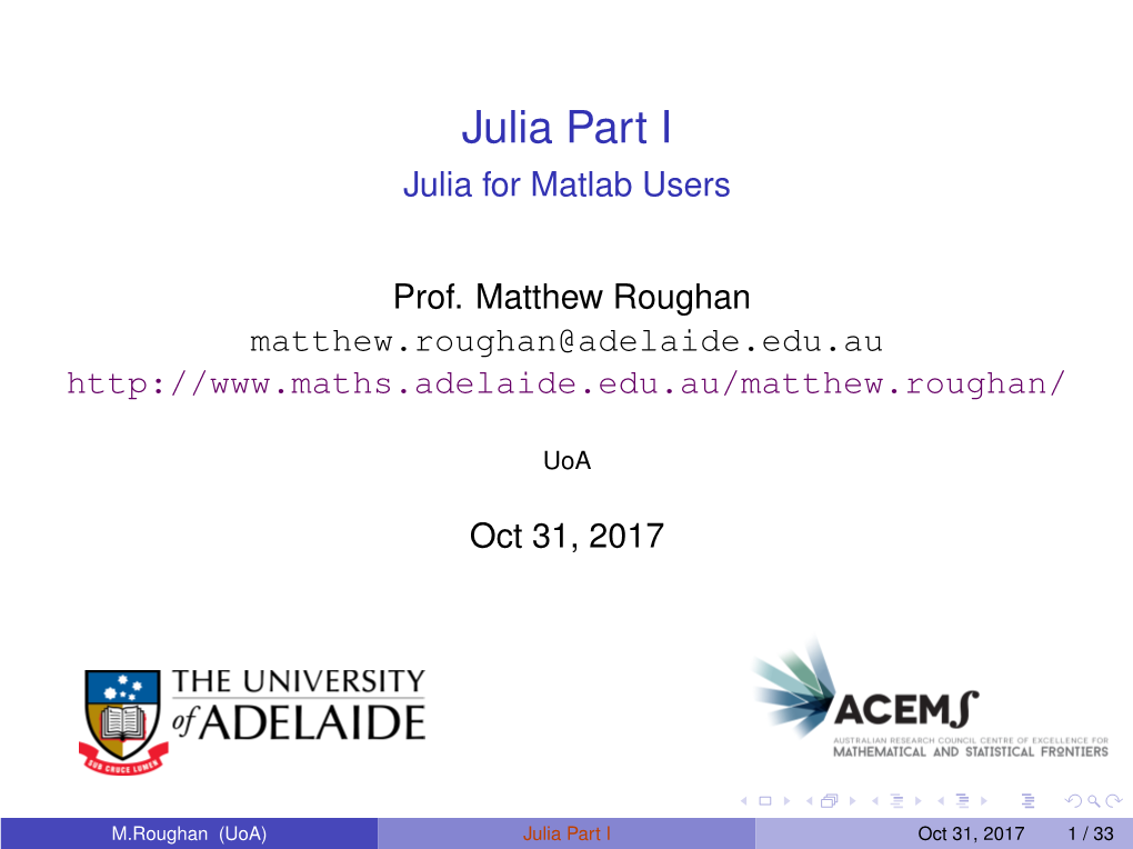 Part I: Julia for Matlab Users