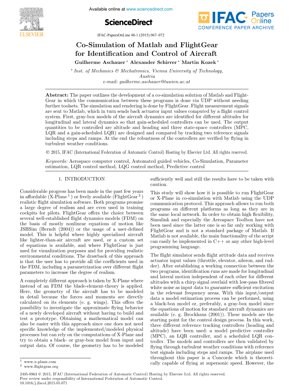 Co-Simulation of Matlab and Flightgear for Identification And