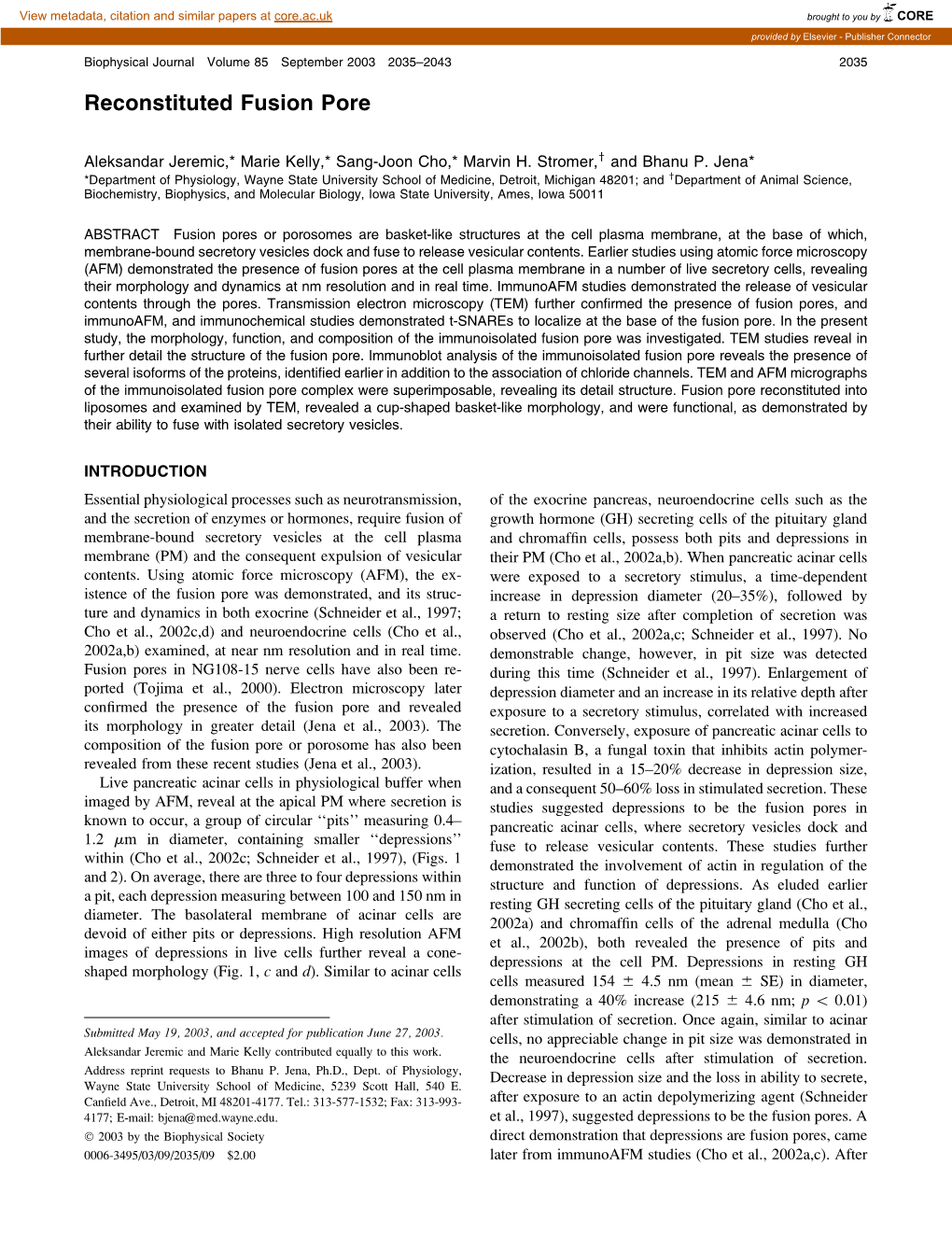 Reconstituted Fusion Pore