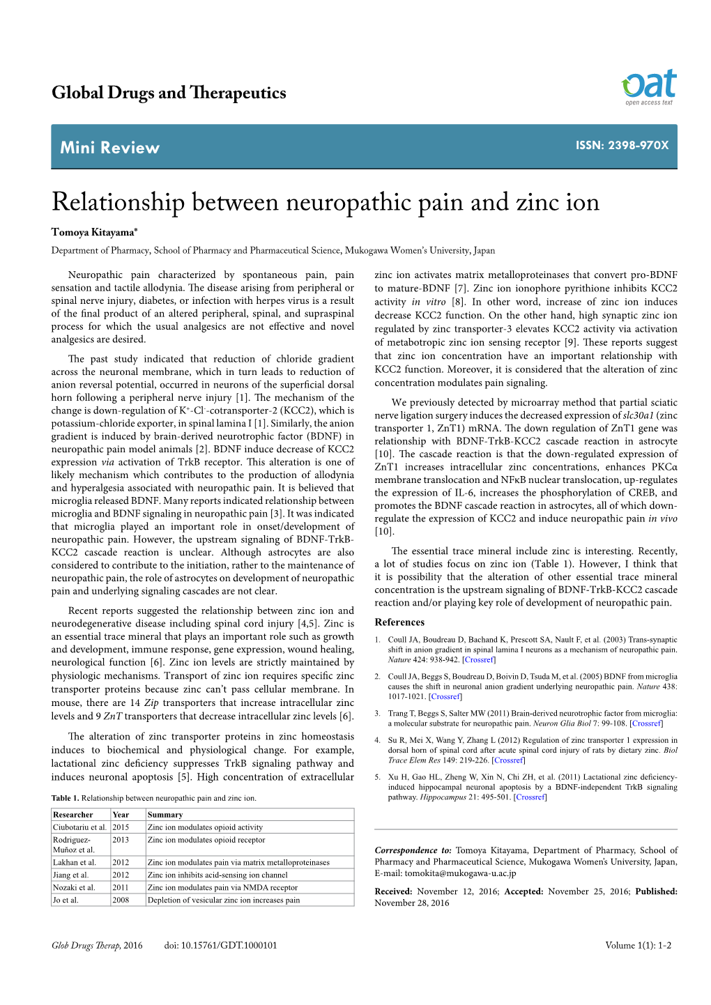 Relationship Between Neuropathic Pain and Zinc