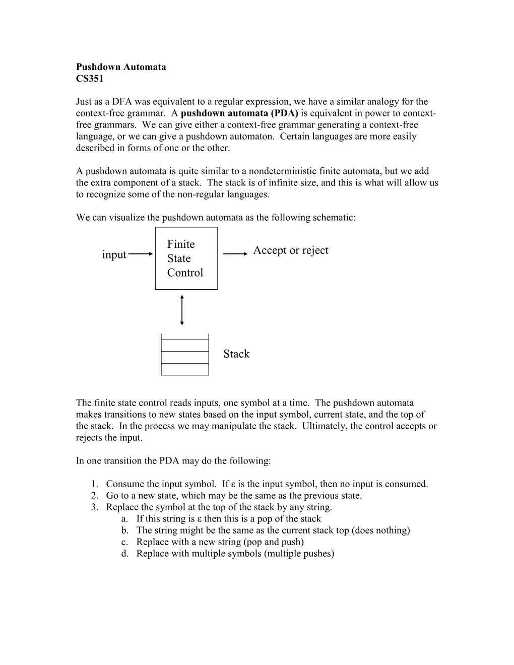 Input Finite State Control Accept Or Reject Stack