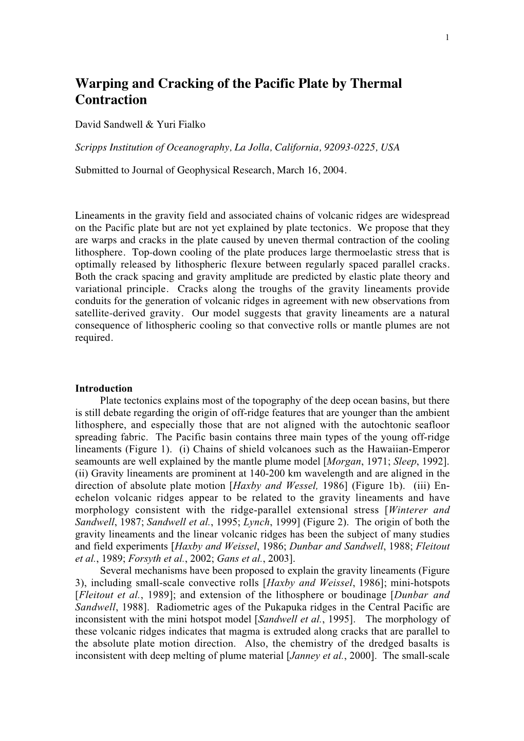 Warping and Cracking of the Pacific Plate by Thermal Contraction