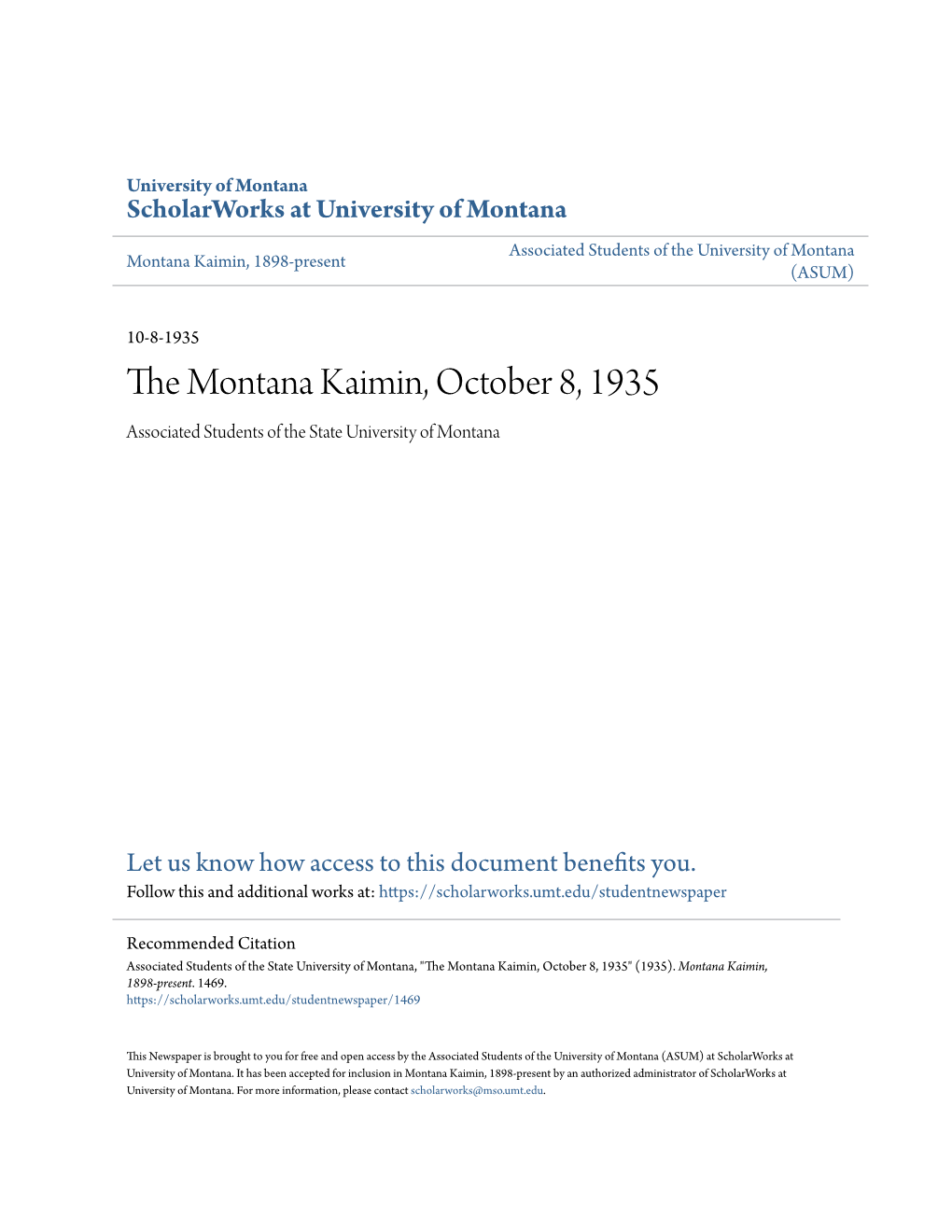 The Montana Kaimin, October 8, 1935
