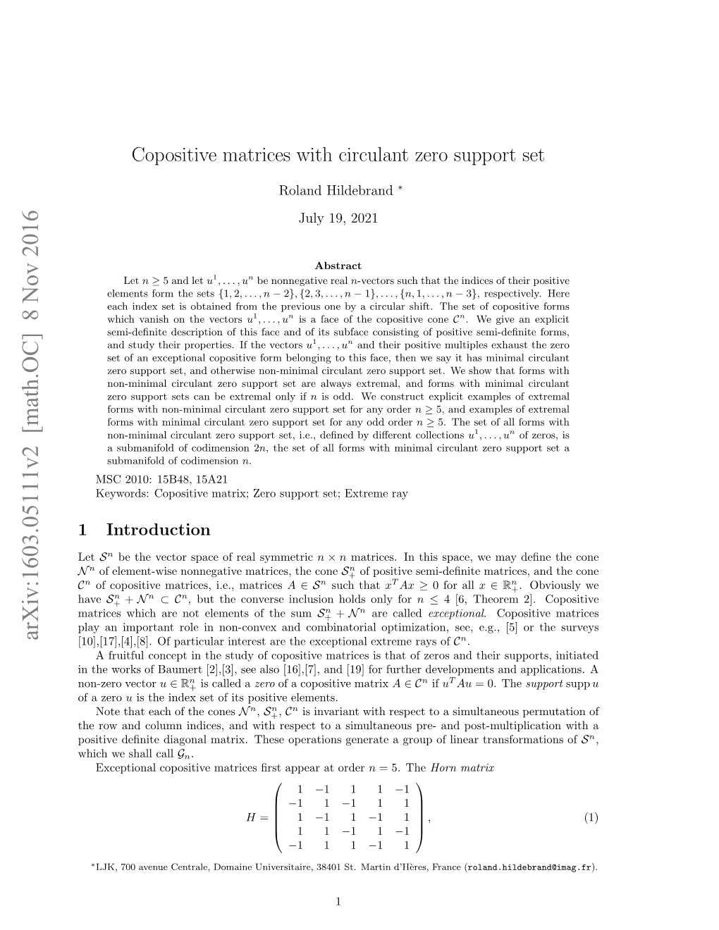 Copositive Matrices with Circulant Zero Support