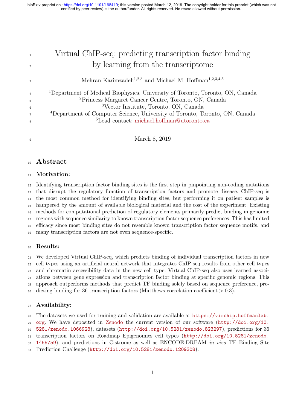 Virtual Chip-Seq: Predicting Transcription Factor Binding