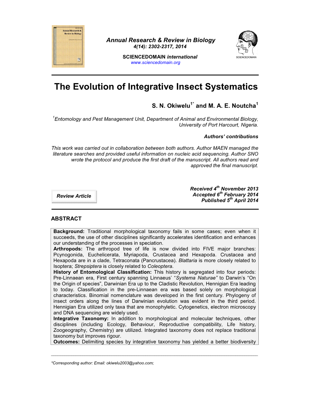 The Evolution of Integrative Insect Systematics