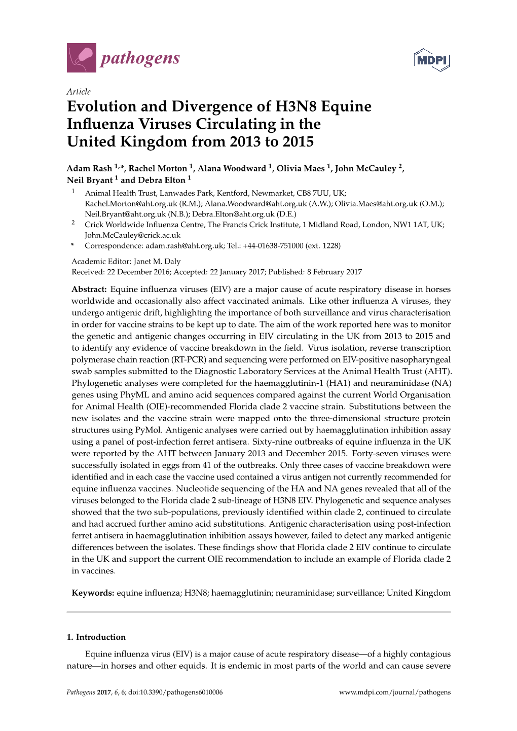 Evolution and Divergence of H3N8 Equine Influenza Viruses