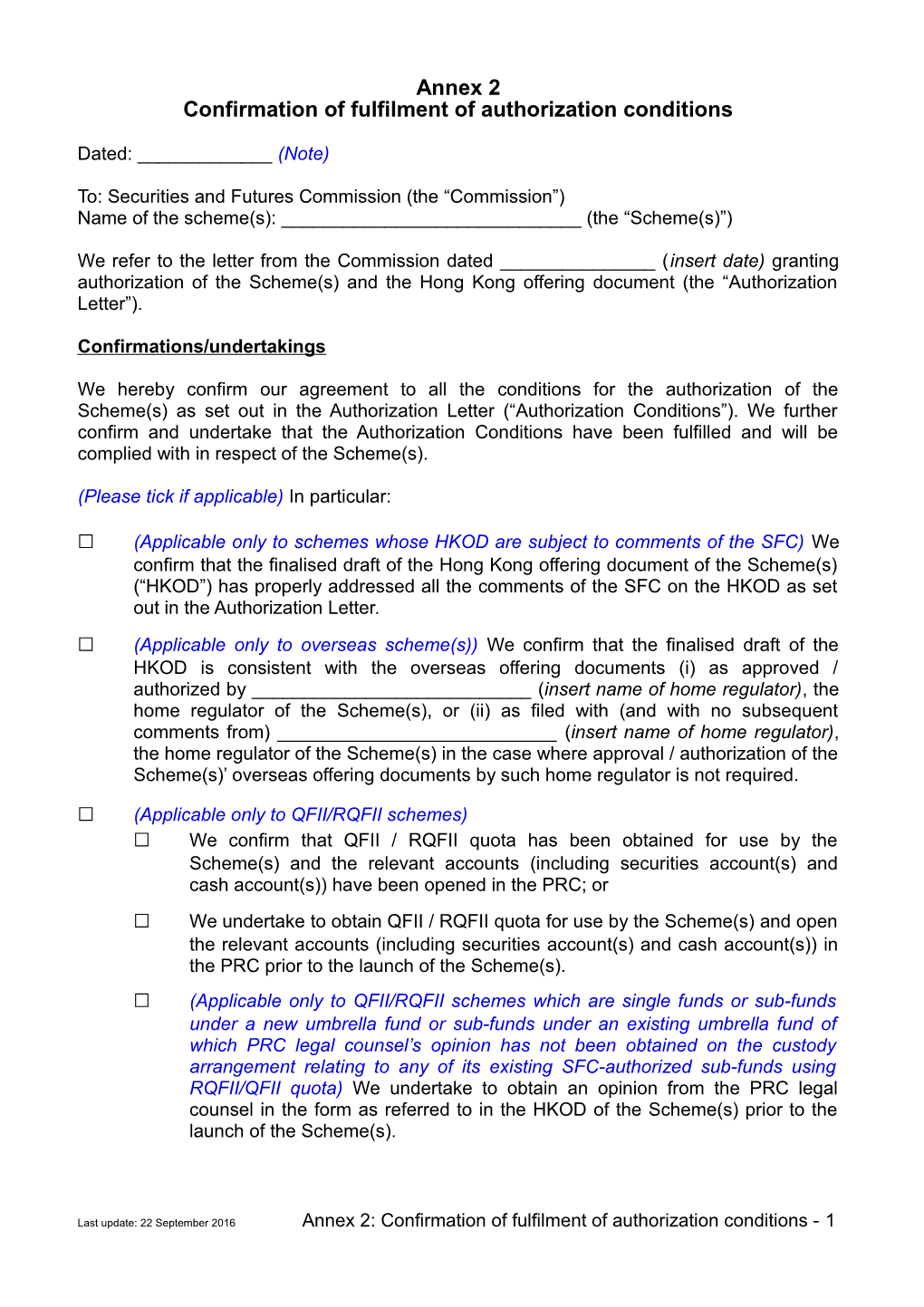 Confirmation of Fulfilment of Authorization Conditions