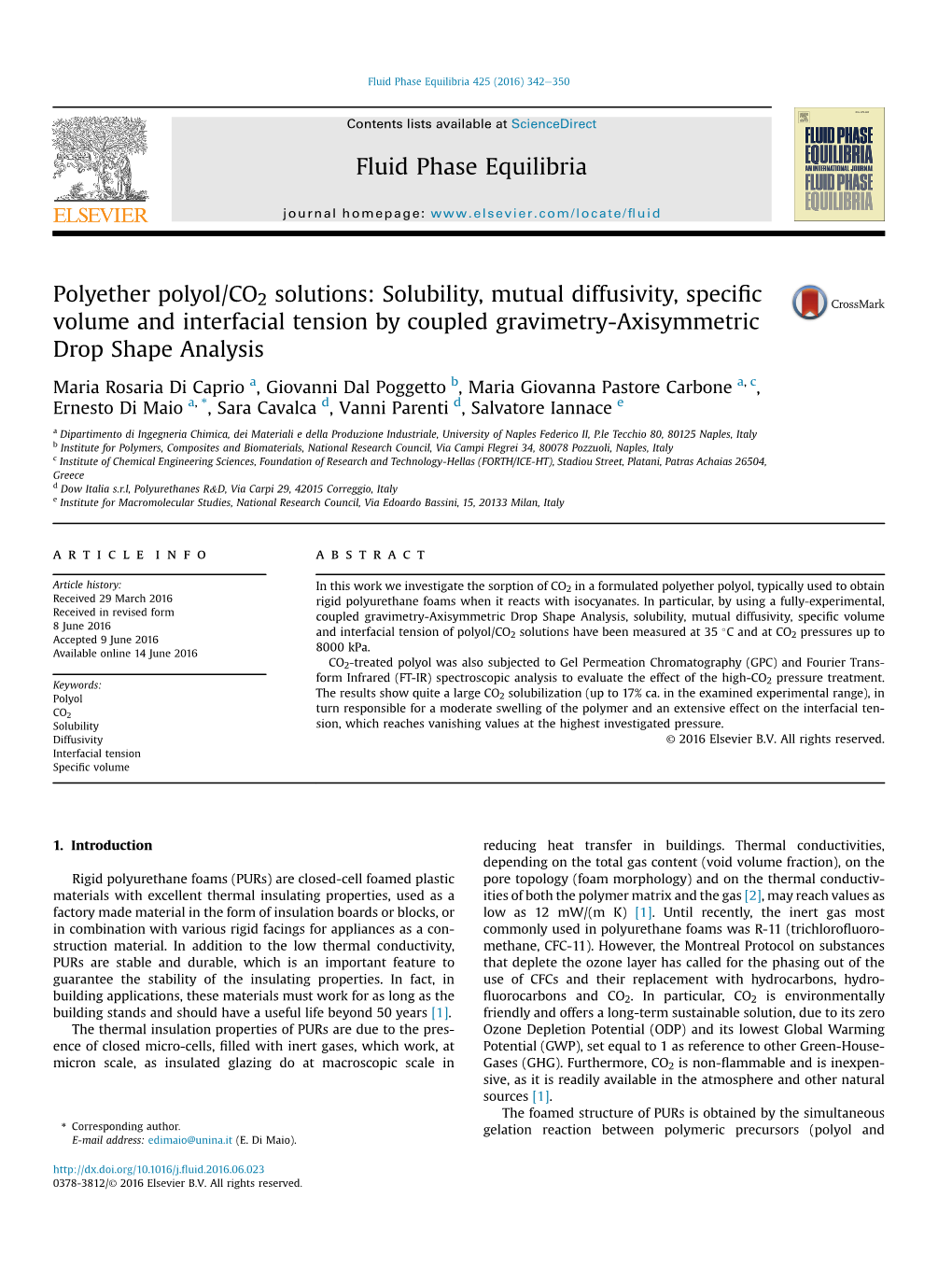 Polyether Polyol/CO2 Solutions: Solubility, Mutual Diffusivity, Specific