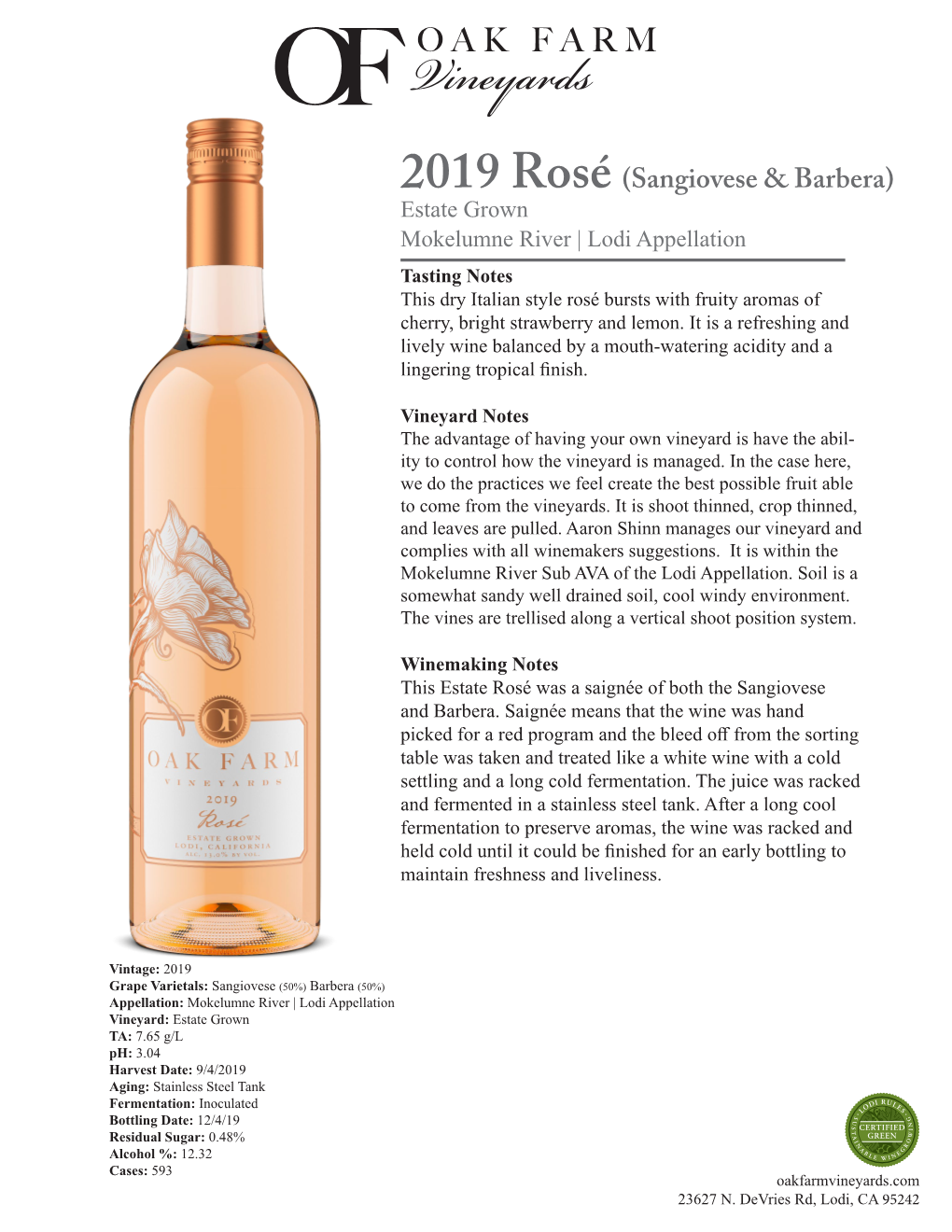 2019 Rosé (Sangiovese & Barbera)