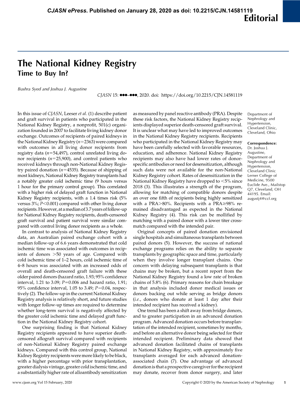 The National Kidney Registry: Time to Buy