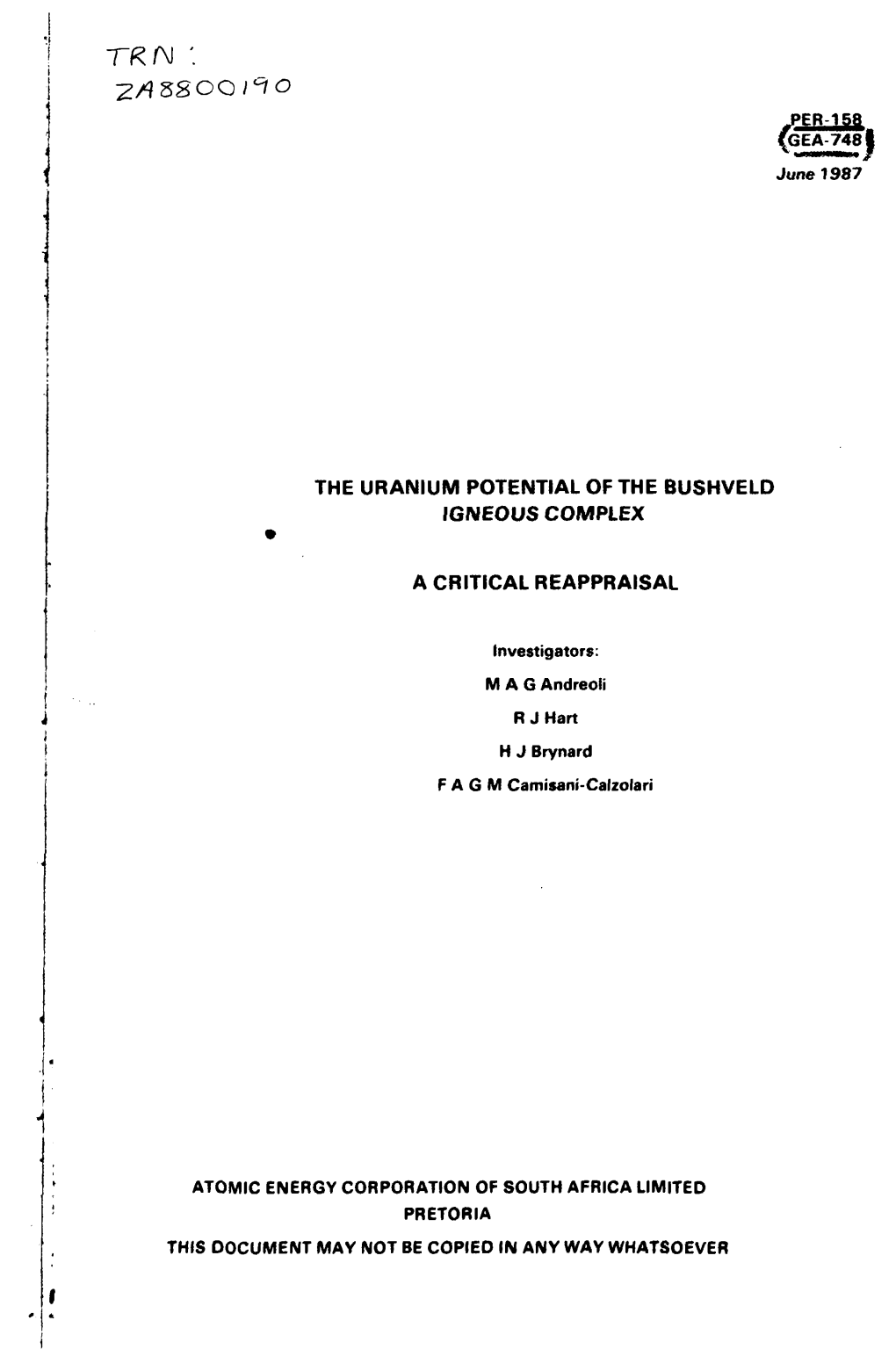 The Uranium Potential of the Bushveld Igneous Complex