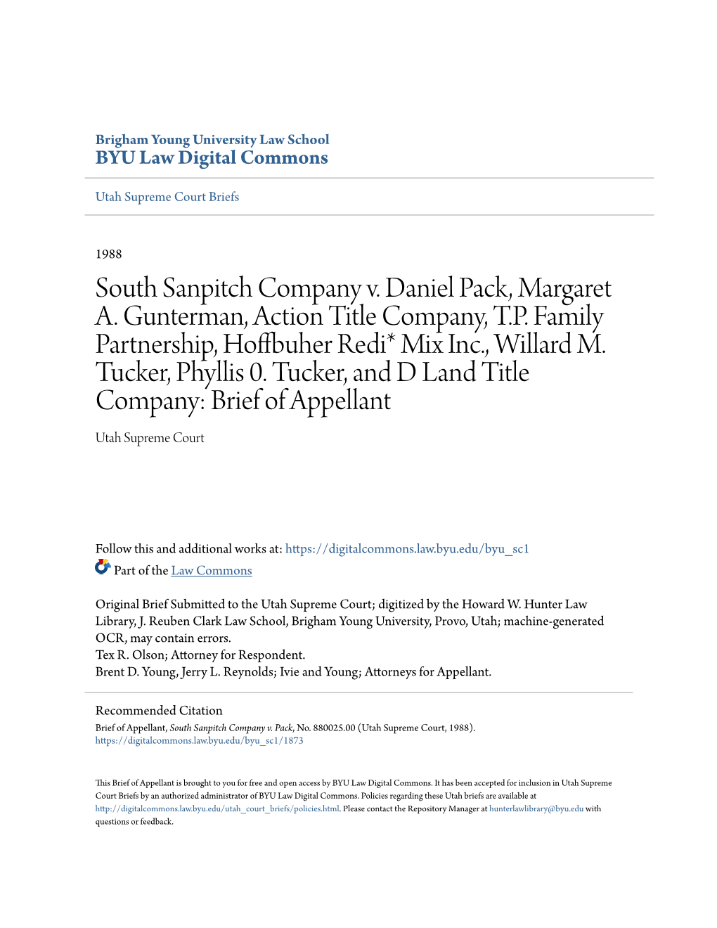 South Sanpitch Company V. Daniel Pack, Margaret A. Gunterman, Action Title Company, T.P