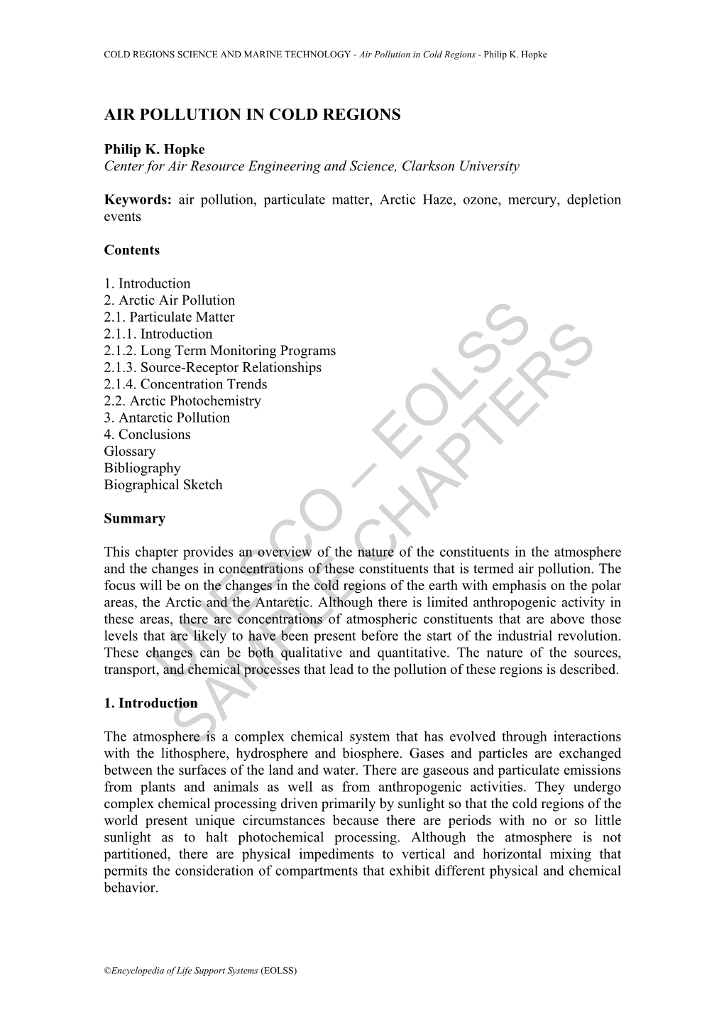 Air Pollution in Cold Regions - Philip K