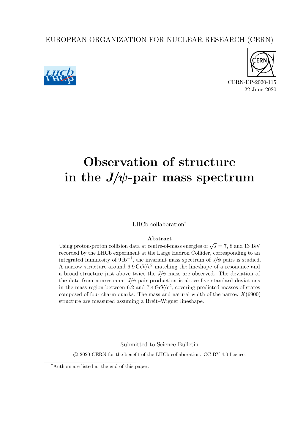 Observation of Structure in the J/Ψ-Pair Mass Spectrum