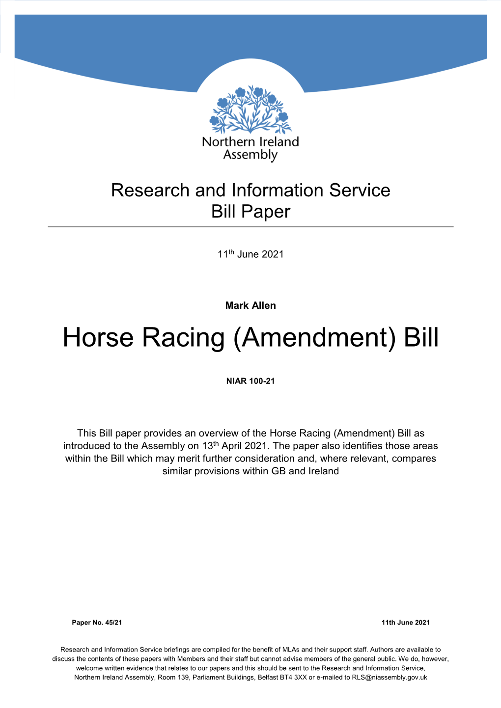 Horse Racing (Amendment) Bill