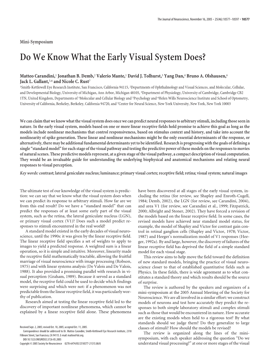 Do We Know What the Early Visual System Does?