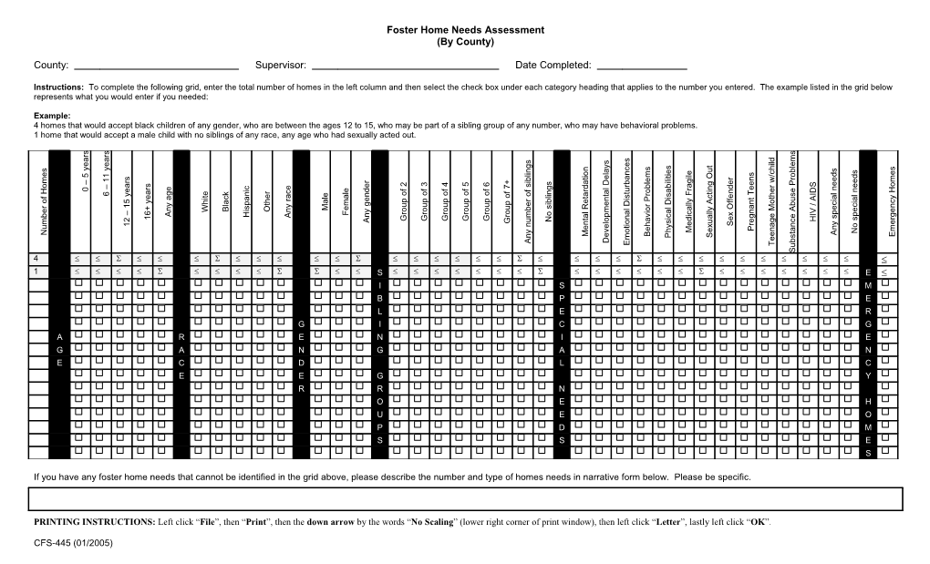 Foster Home Needs Assessment