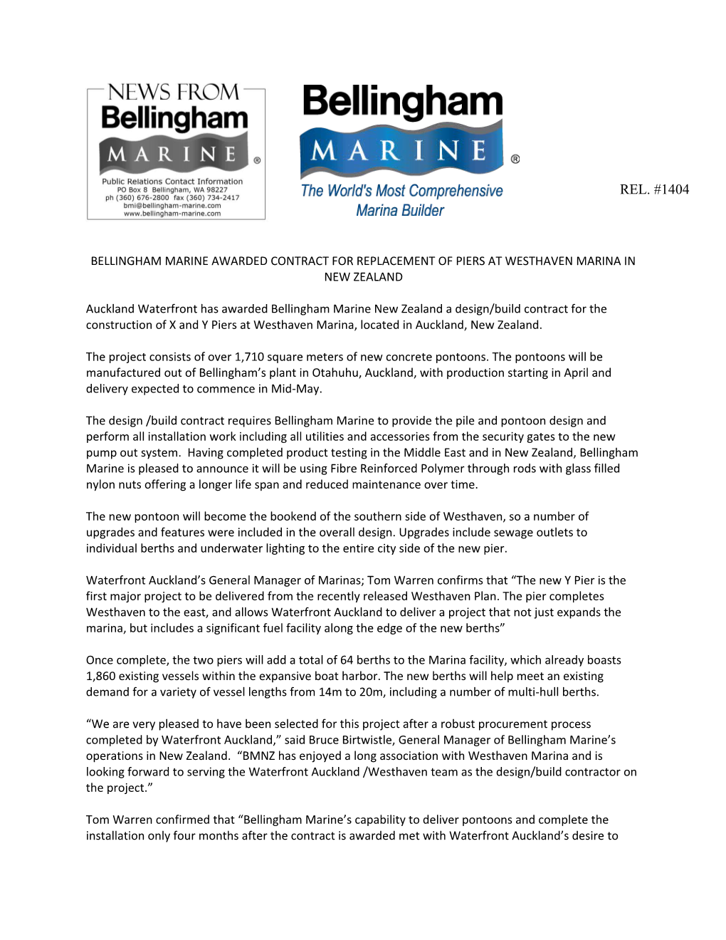 Bellingham Marine Awarded Contract for Replacement of Piers at Westhaven Marina in New Zealand