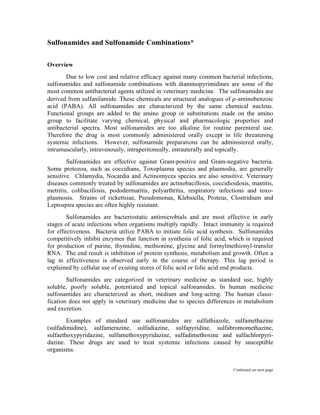 Sulfonamides and Sulfonamide Combinations*