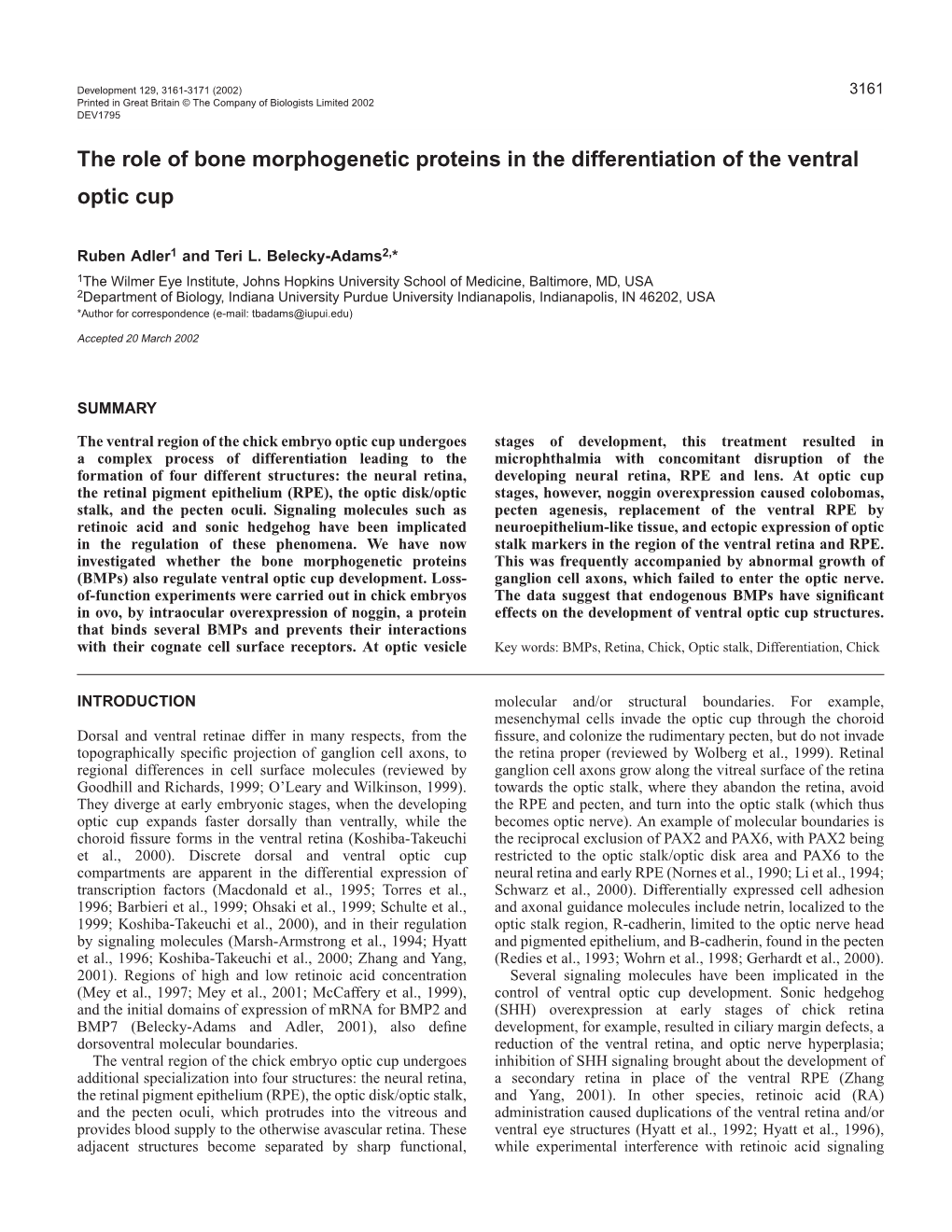 Bmps and Ventral Optic Cup Differentiation 3163