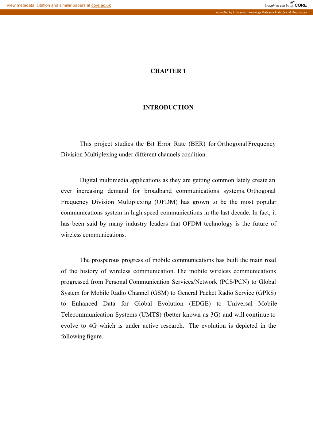 Ber Performance Study of Orthogonal Frequency