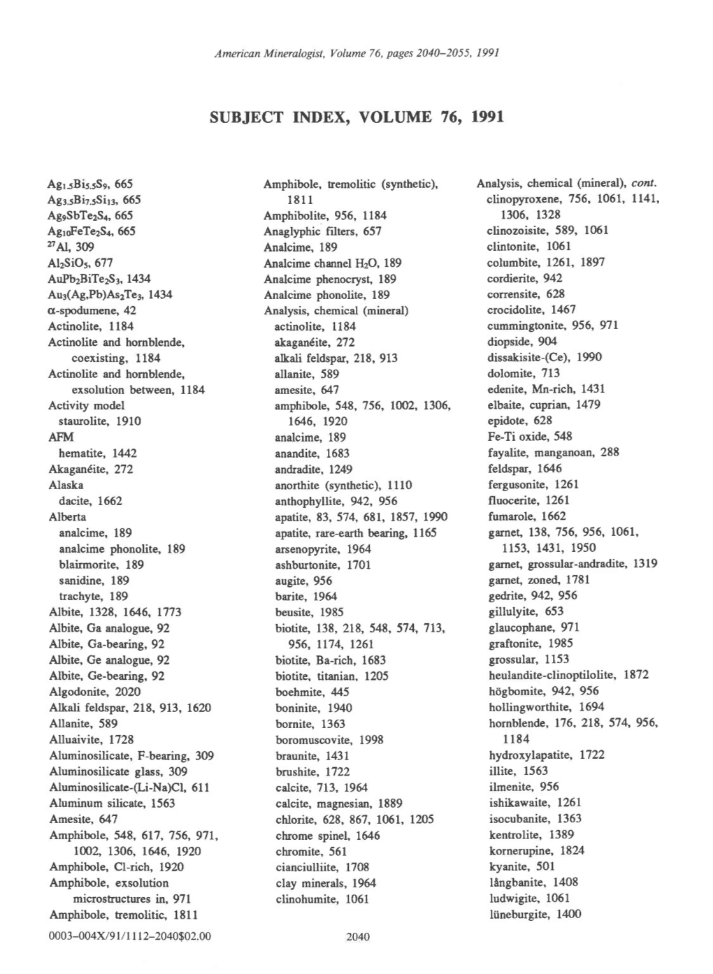 SUBJECT TNDEX, VOLUME 76, L99l