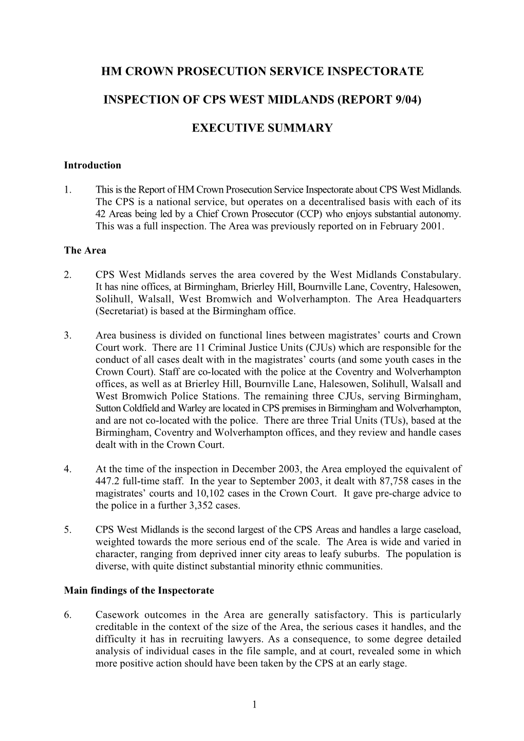 Hm Crown Prosecution Service Inspectorate Inspection of Cps West Midlands