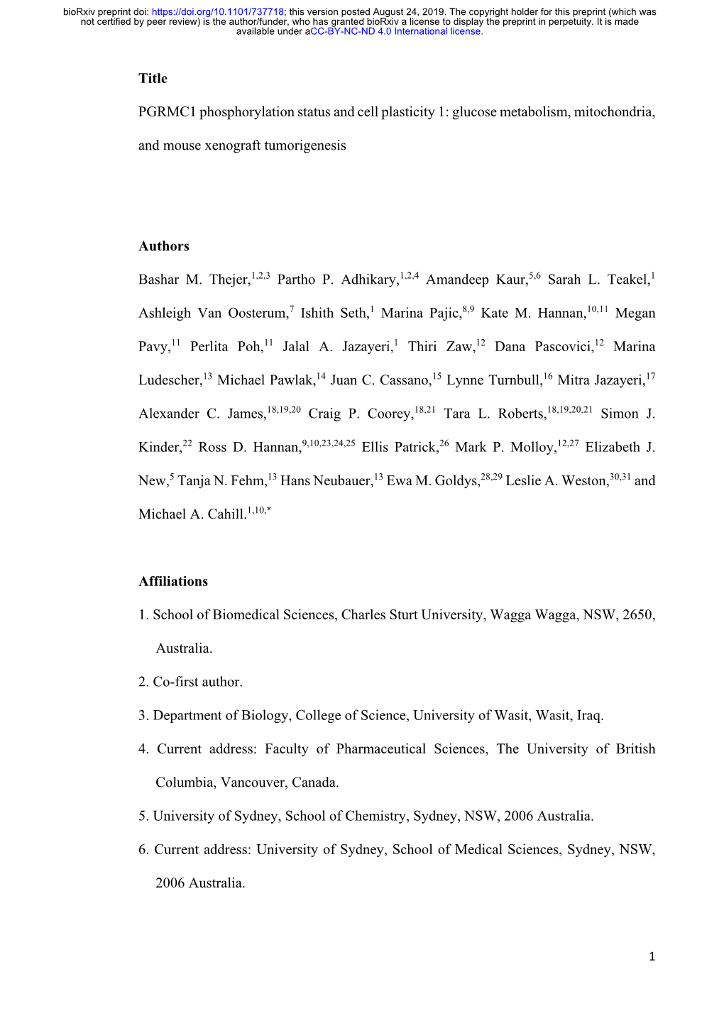 PGRMC1 Phosphorylation Status and Cell Plasticity 1: Glucose Metabolism, Mitochondria