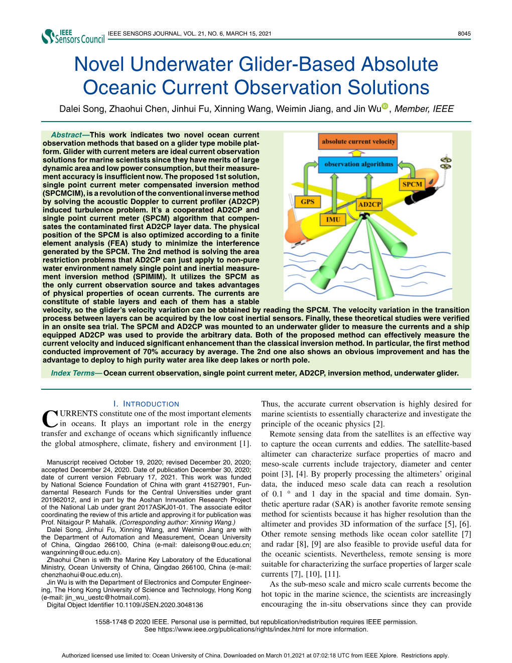 Novel Underwater Glider-Based Absolute Oceanic Current