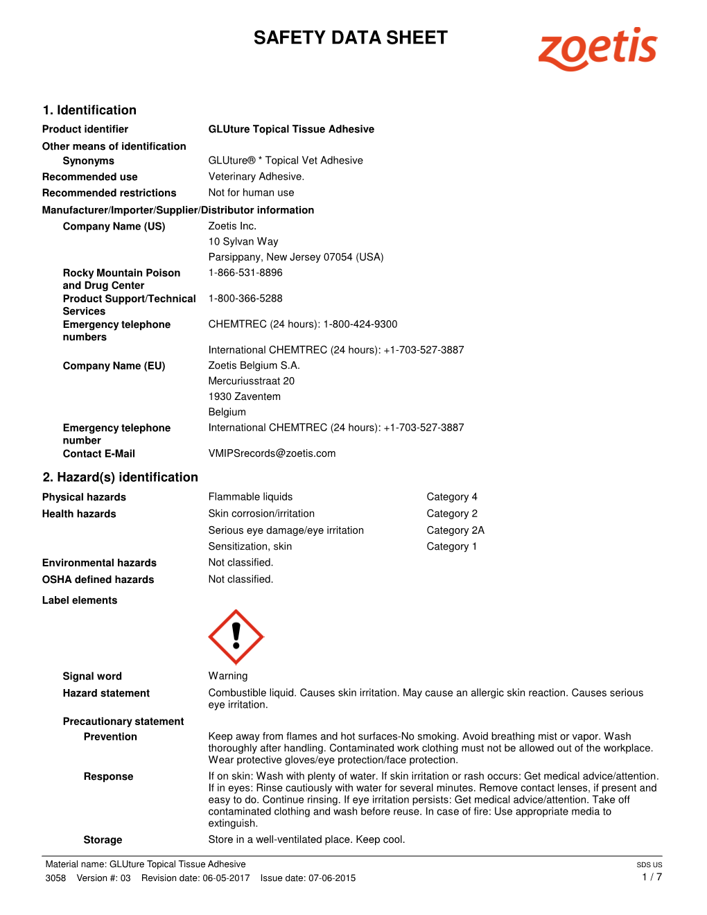 Gluture Topical Tissue Adhesive Other Means of Identification Synonyms Gluture® * Topical Vet Adhesive Recommended Use Veterinary Adhesive