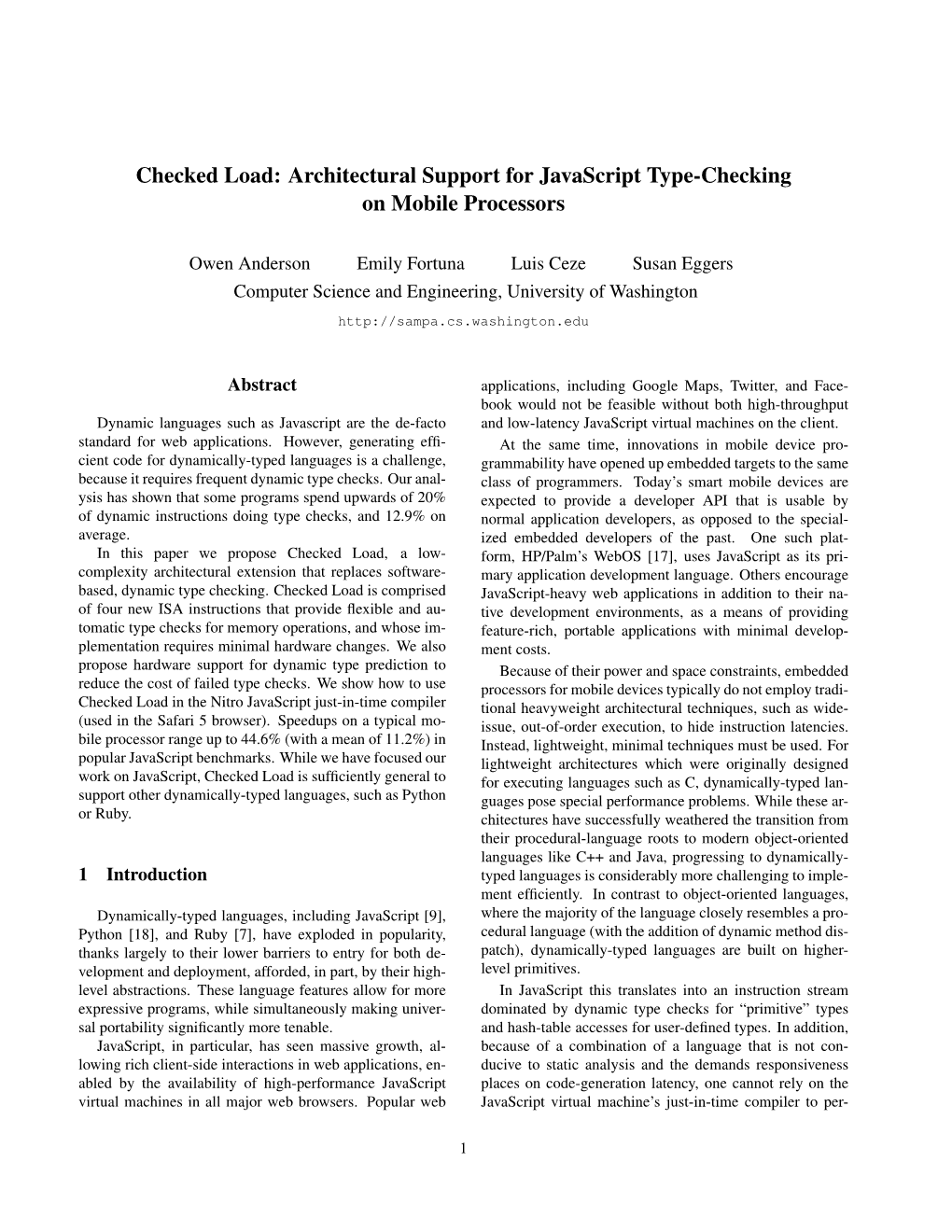 Architectural Support for Javascript Type-Checking on Mobile Processors