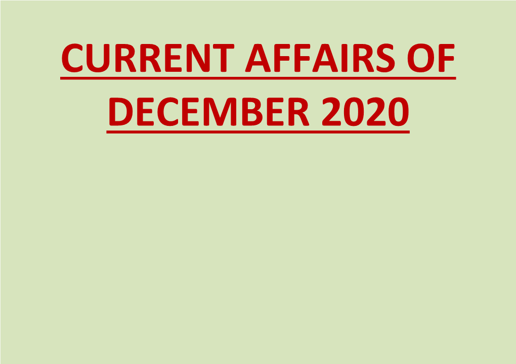 Dec 2020 Current Affairs