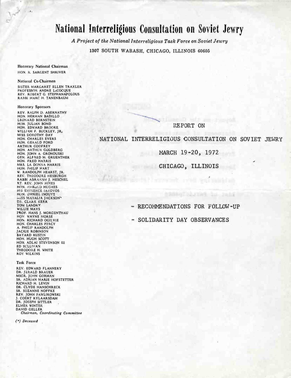 National Interreligious Consultation on Soviet Jewry a Project of the National Interreligious Task Force on Soviet Jewry 1307 SOUTH WABASH, CHICAGO, ILLINOIS 60605