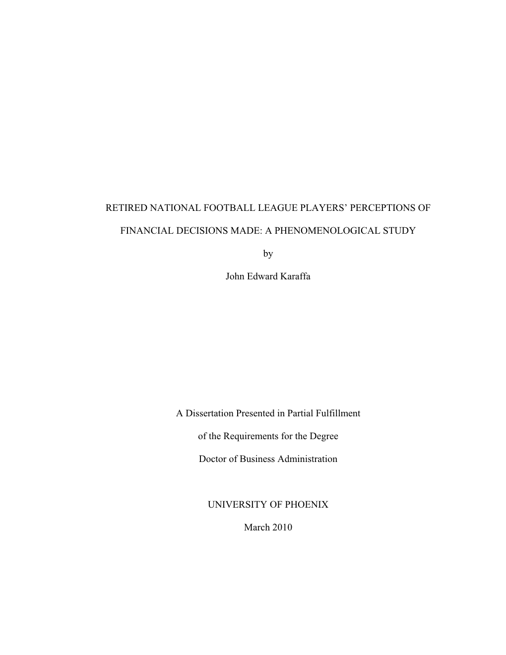 Retired National Football League Players' Perceptions of Financial