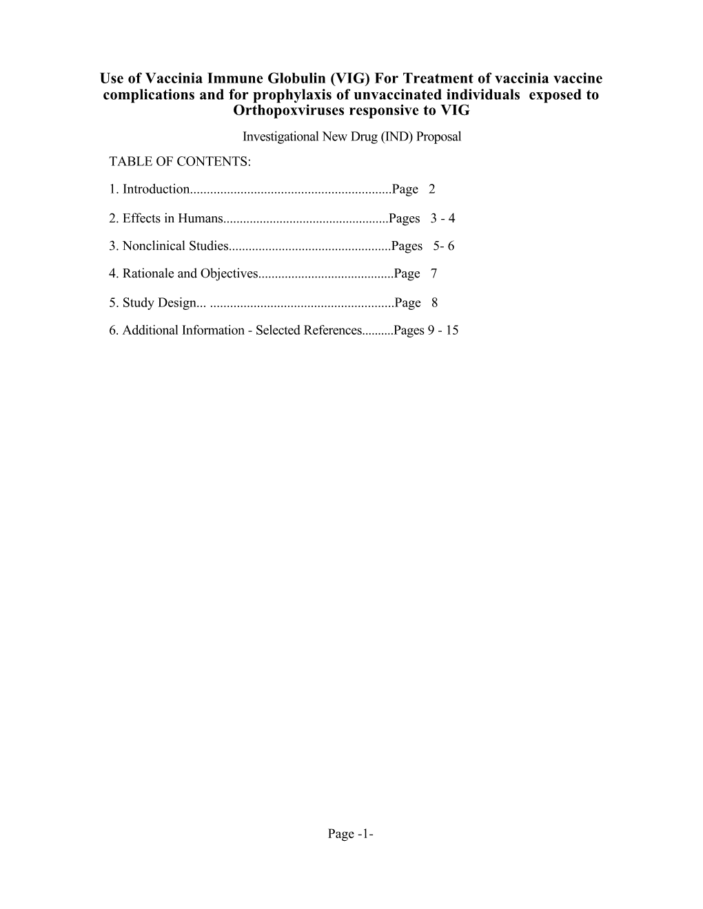 Investigator's Brochure: Vaccinia Immune Globulin