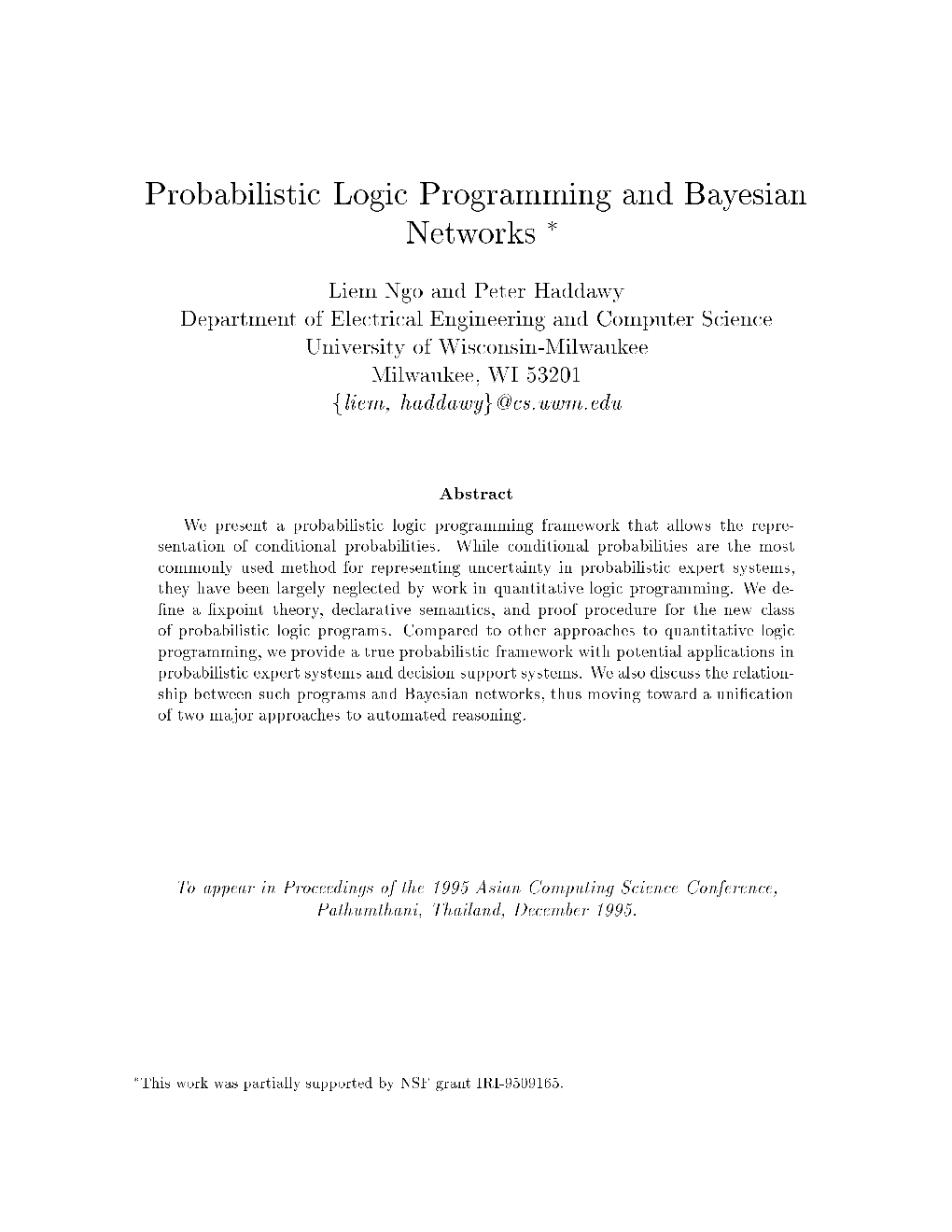 Probabilistic Logic Programming and Bayesian Networks