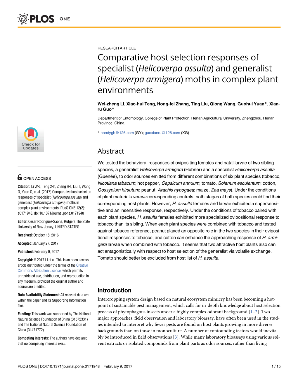 Liu T, Wang Q, Yuan G, Et Al.(2017) Comparative Host Selection