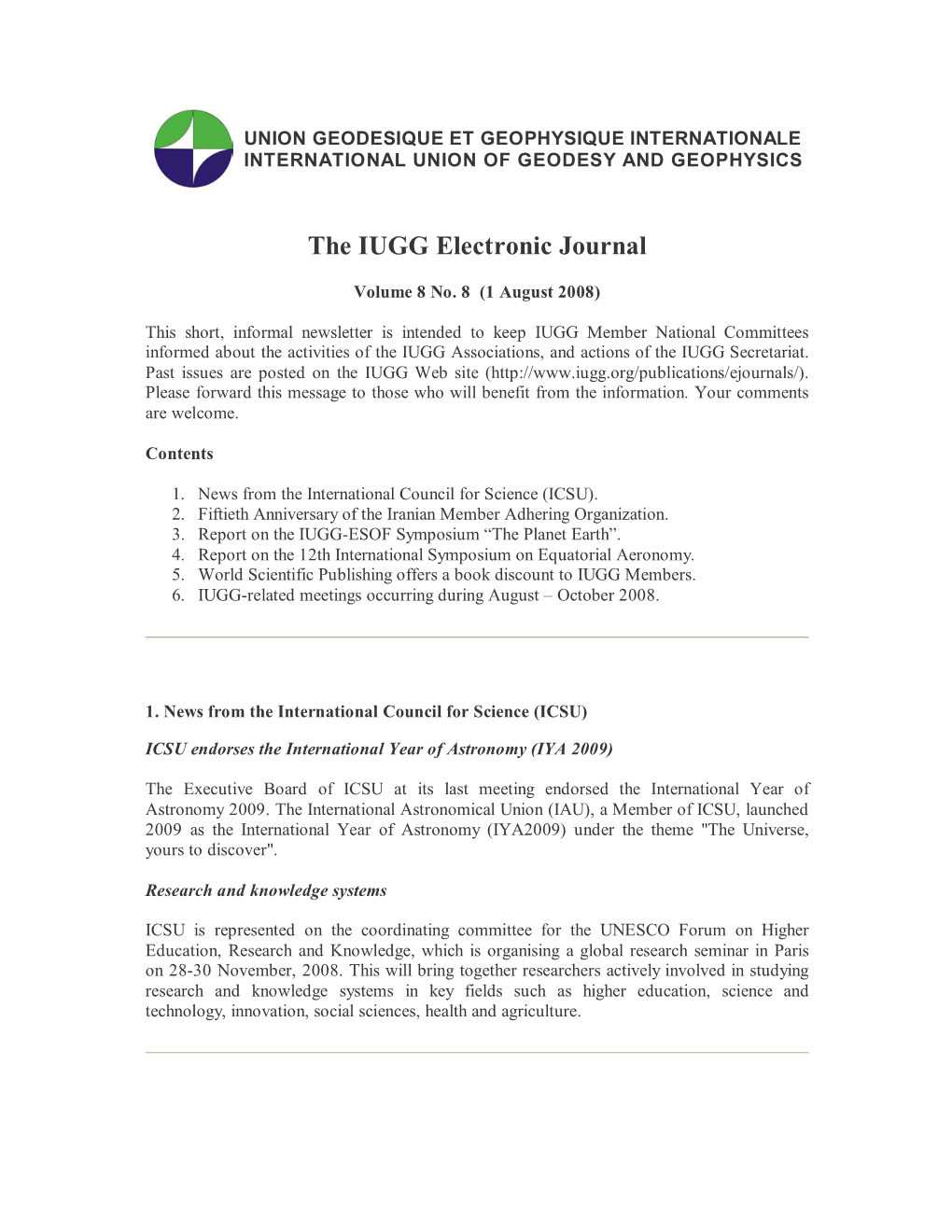 The IUGG Electronic Journal