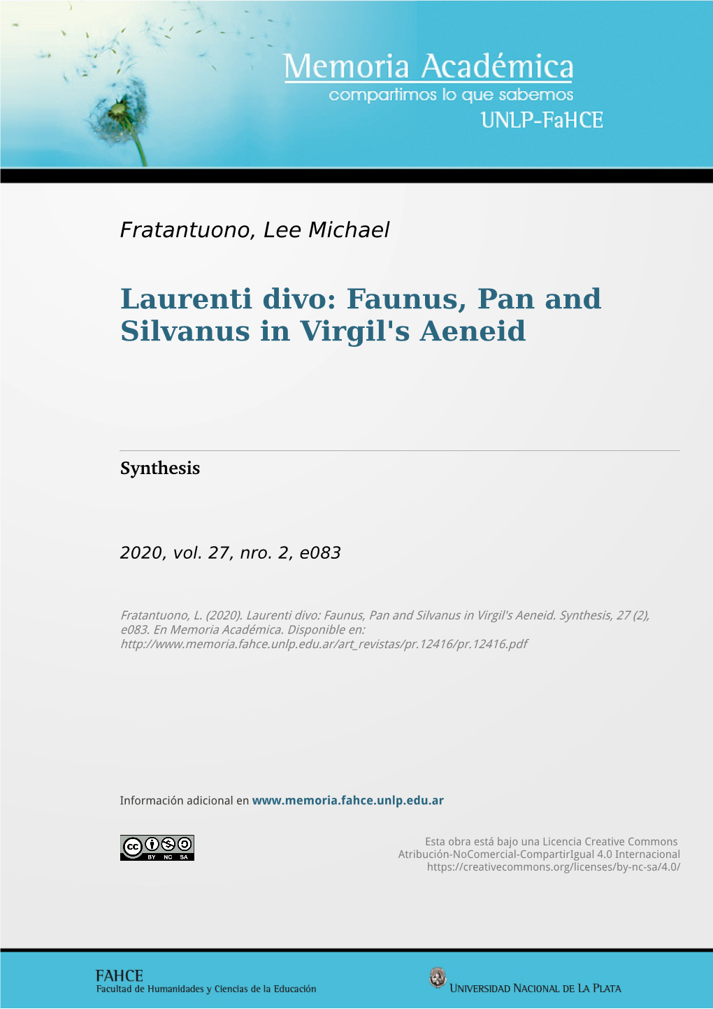 Laurenti Divo: Faunus, Pan and Silvanus in Virgil's Aeneid