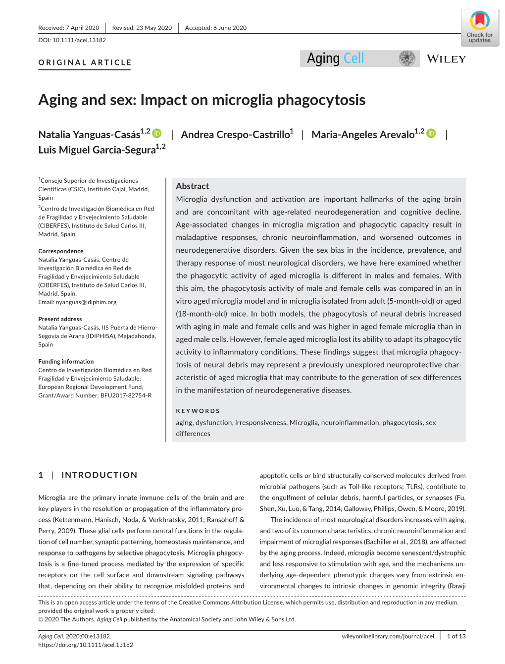 Aging and Sex: Impact on Microglia Phagocytosis