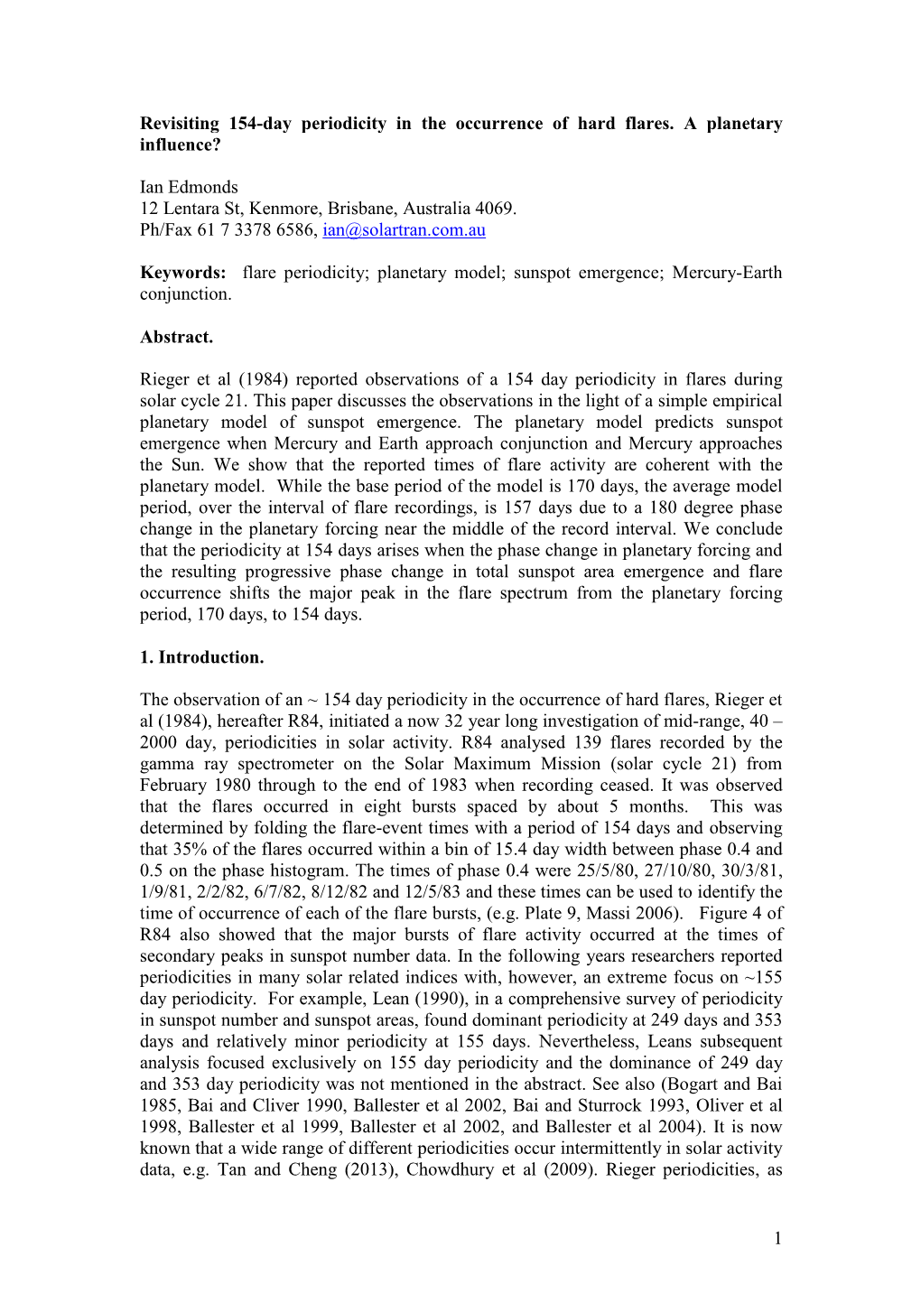 1 Revisiting 154-Day Periodicity in the Occurrence of Hard Flares. A