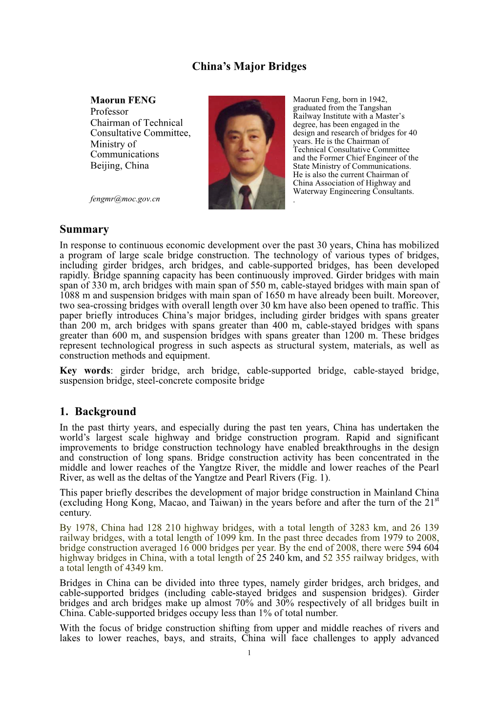 China's Major Bridges Summary 1. Background