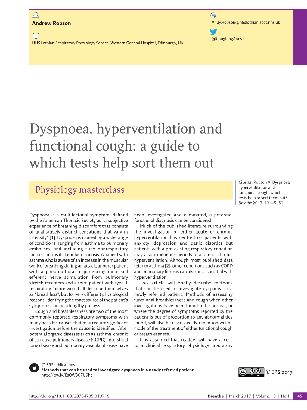 Dyspnoea, Hyperventilation and Functional Cough: a Guide to Which Tests Help Sort Them Out