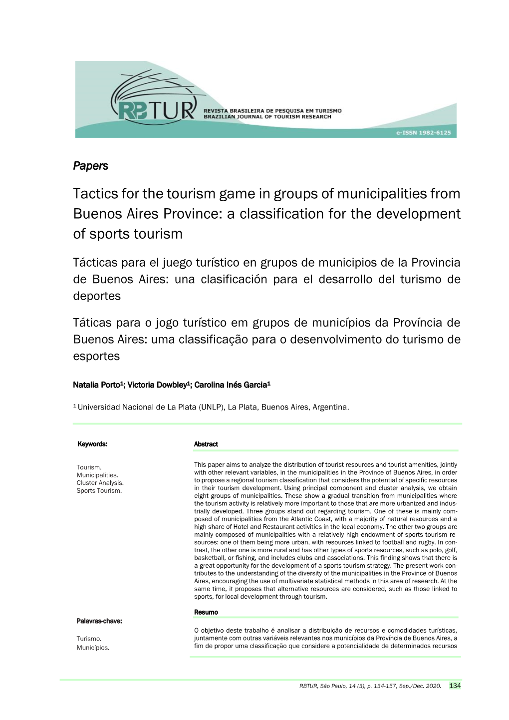 Tactics for the Tourism Game in Groups of Municipalities from Buenos Aires Province: a Classification for the Development of Sports Tourism