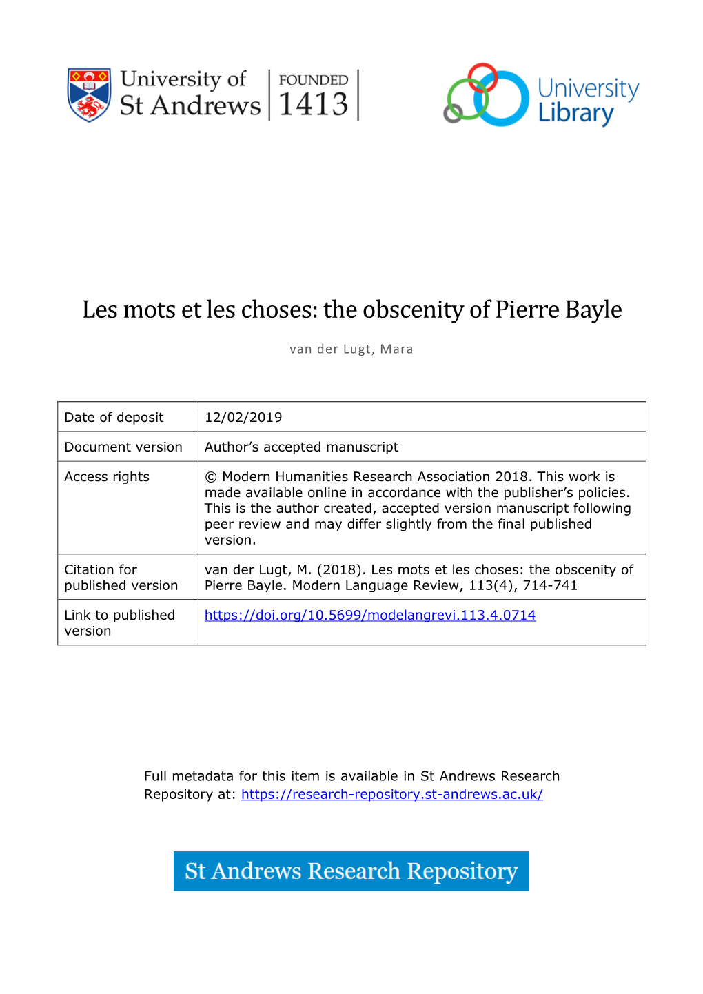 Les Mots Et Les Choses: the Obscenity of Pierre Bayle